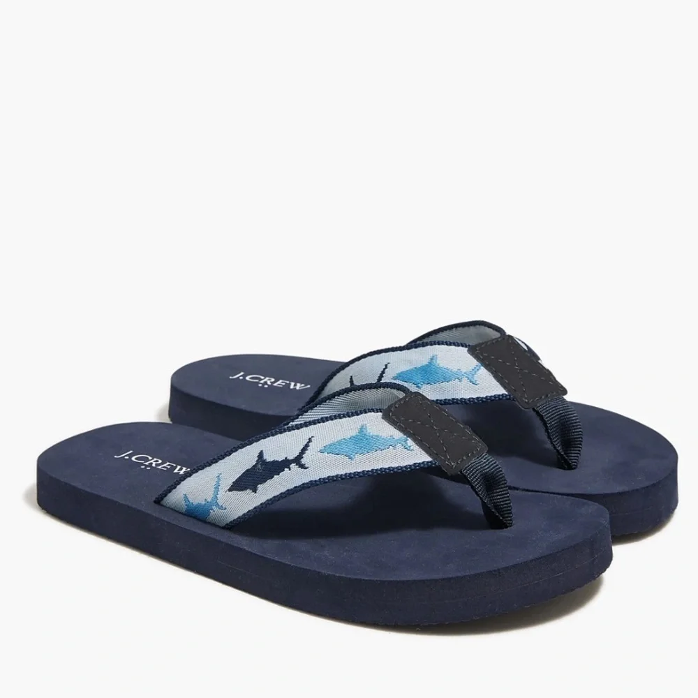 J crew kids flip flops navy sea shark critter blue